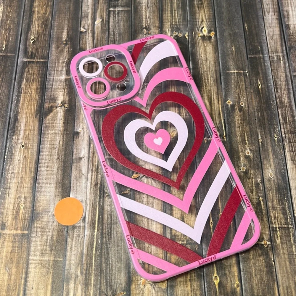 5for$10 Looped Pink Red Heart Transparent Lucky IPhone 12 Pro Max Phone Case